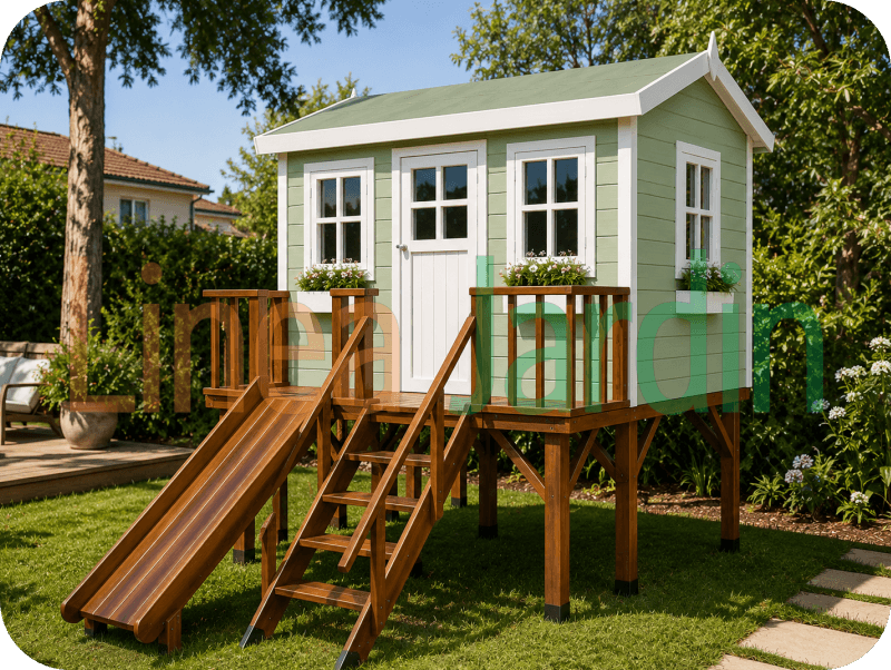 Casitas Infantiles de Madera con Tobogan y Hamacas marca LINEA JARDIN