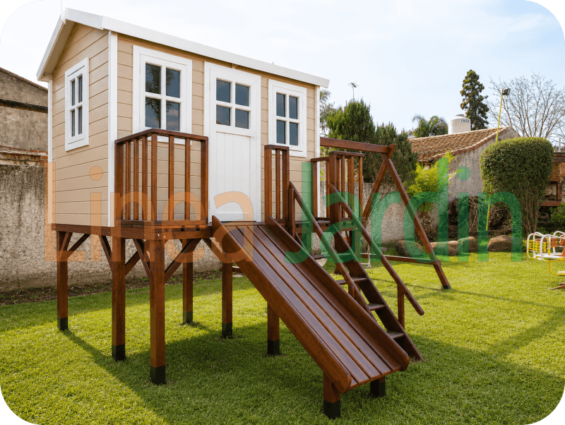 Casitas Infantiles de Madera con Tobogan y Hamacas marca LINEA JARDIN