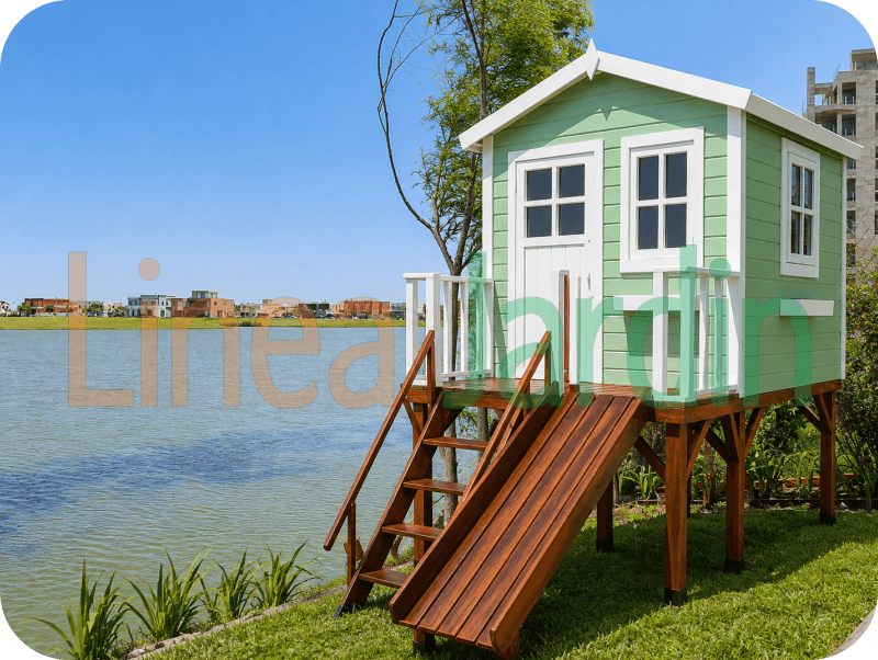 Casitas Infantiles de Madera con Tobogan y Hamacas marca LINEA JARDIN
