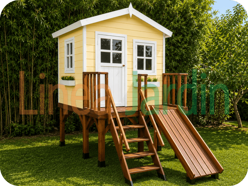 Casitas Infantiles de Madera con Tobogan y Hamacas marca LINEA JARDIN