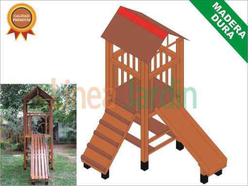 Juegos de Plaza. Mangrullos Infantiles de Madera con Tobogan y Hamacas