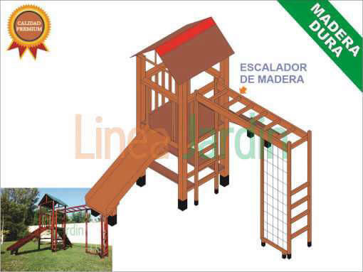Juegos de Plaza. Mangrullos Infantiles de Madera con Tobogan y Hamacas