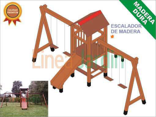 Juegos de Plaza. Mangrullos Infantiles de Madera con Tobogan y Hamacas