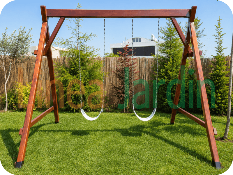 Mangrullos Infantiles de Madera con Tobogán Hamacas Pasamanos Puentes Juegos de Plaza, marca LINEA JARDIN