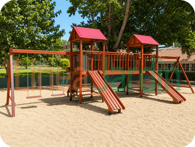 Mangrullos Infantiles de Madera con Tobogán Hamacas Pasamanos Puentes Juegos de Plaza, marca LINEA JARDIN