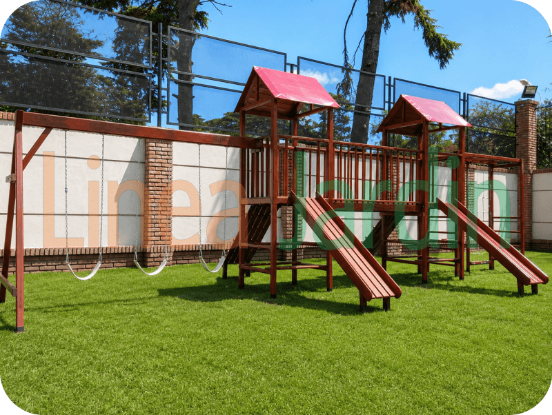 Mangrullos Infantiles de Madera con Tobogán Hamacas Pasamanos Puentes Juegos de Plaza, marca LINEA JARDIN