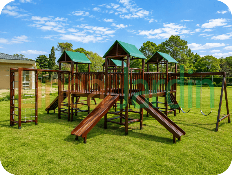 Mangrullos Infantiles de Madera con Tobogán Hamacas Pasamanos Puentes Juegos de Plaza, marca LINEA JARDIN