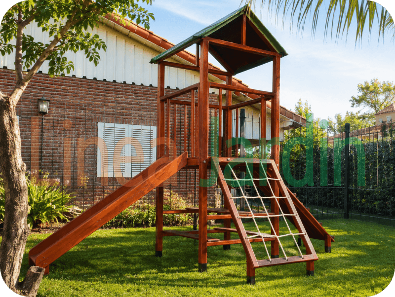 Mangrullos Infantiles de Madera con Tobogán Hamacas Pasamanos Puentes Juegos de Plaza, marca LINEA JARDIN