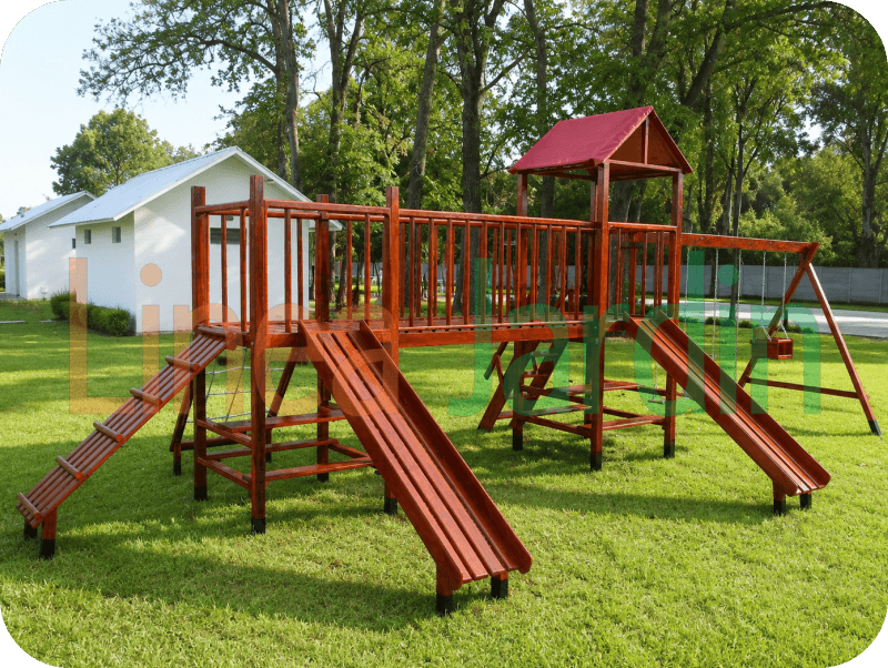 Mangrullos Infantiles de Madera con Tobogán Hamacas Pasamanos Puentes Juegos de Plaza, marca LINEA JARDIN