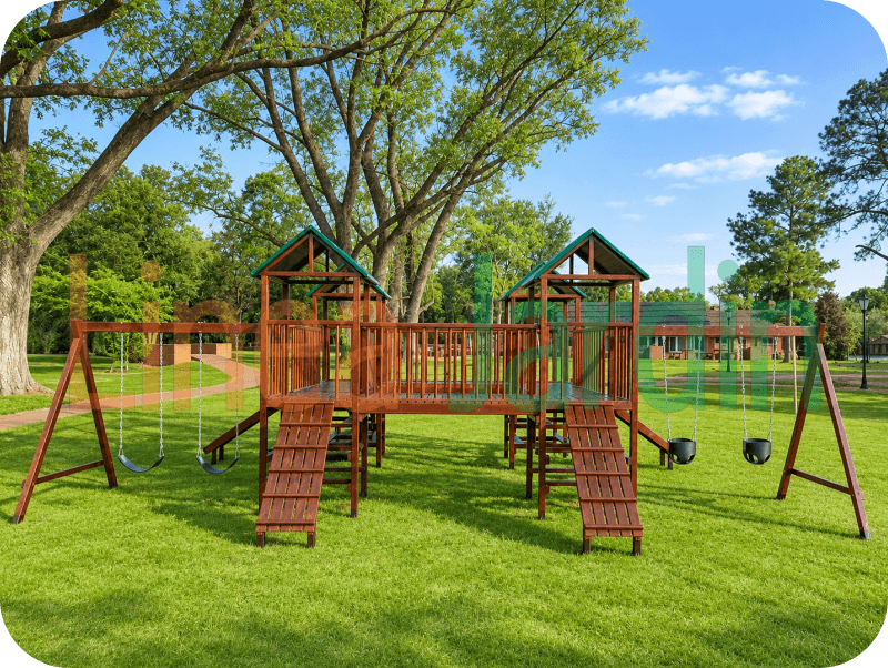 Mangrullos Infantiles de Madera con Tobogán Hamacas Pasamanos Puentes Juegos de Plaza, marca LINEA JARDIN
