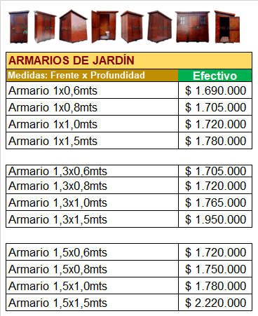 Lista de Precios - Armarios de Jardin