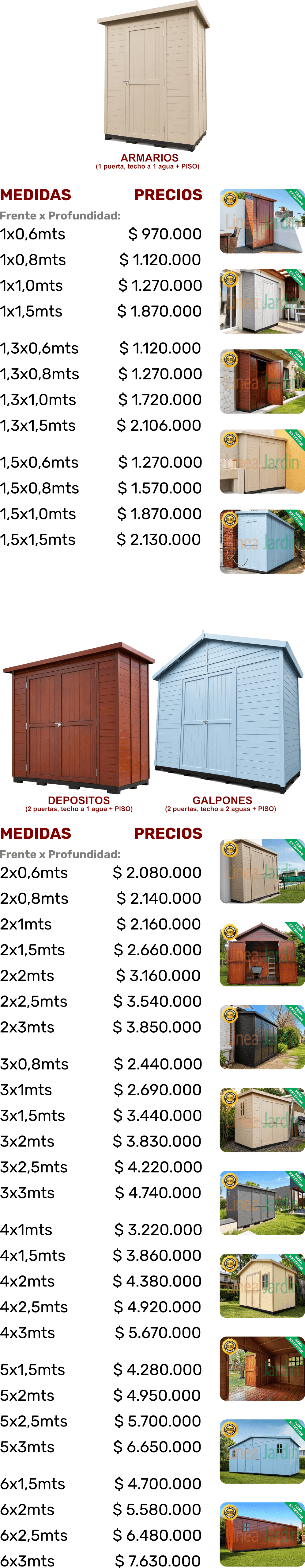 Lista de Precios - Armarios para Exterior, Depositos de jardin y Galpones