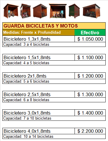 Lista de Precios - Guarda Bicicletas