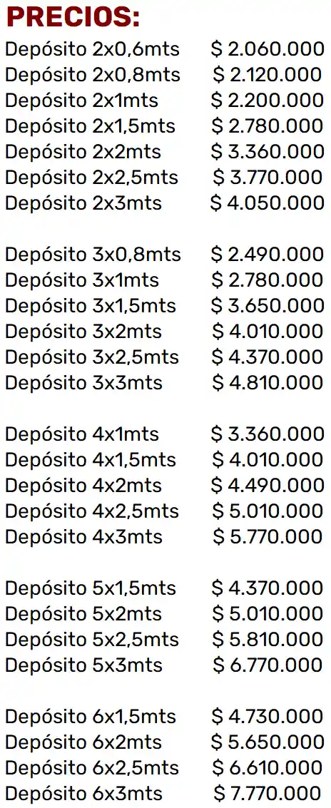 Lista de Precios - Depositos de Jardin