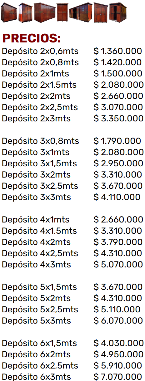 Lista de Precios - Depositos de Jardin
