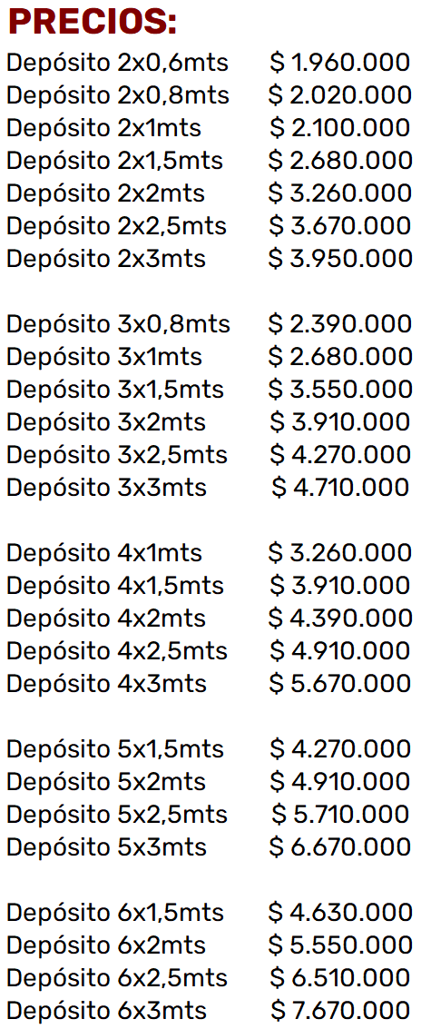 Lista de Precios - Depositos de Jardin