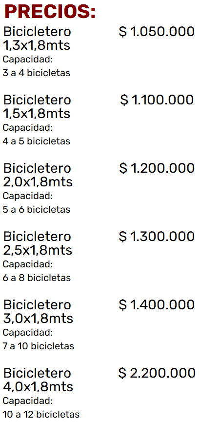 Lista de Precios - Guarda Bicicletas