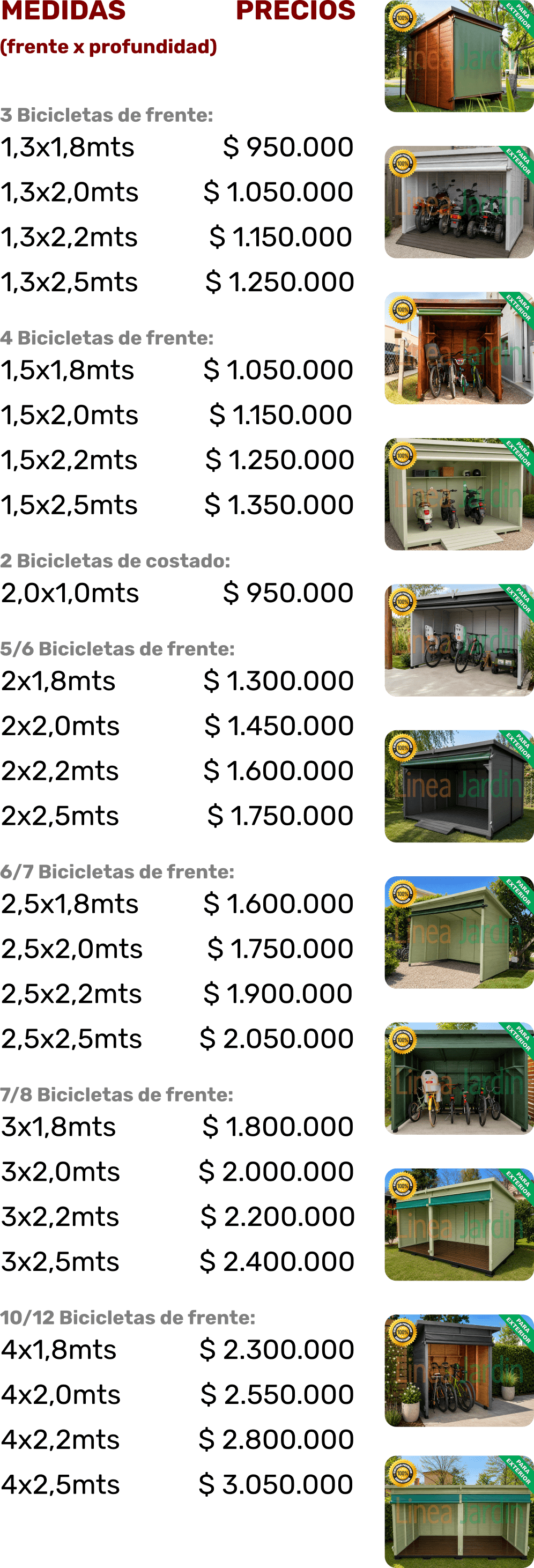 Lista de Precios - Guarda Bicicletas y Motos